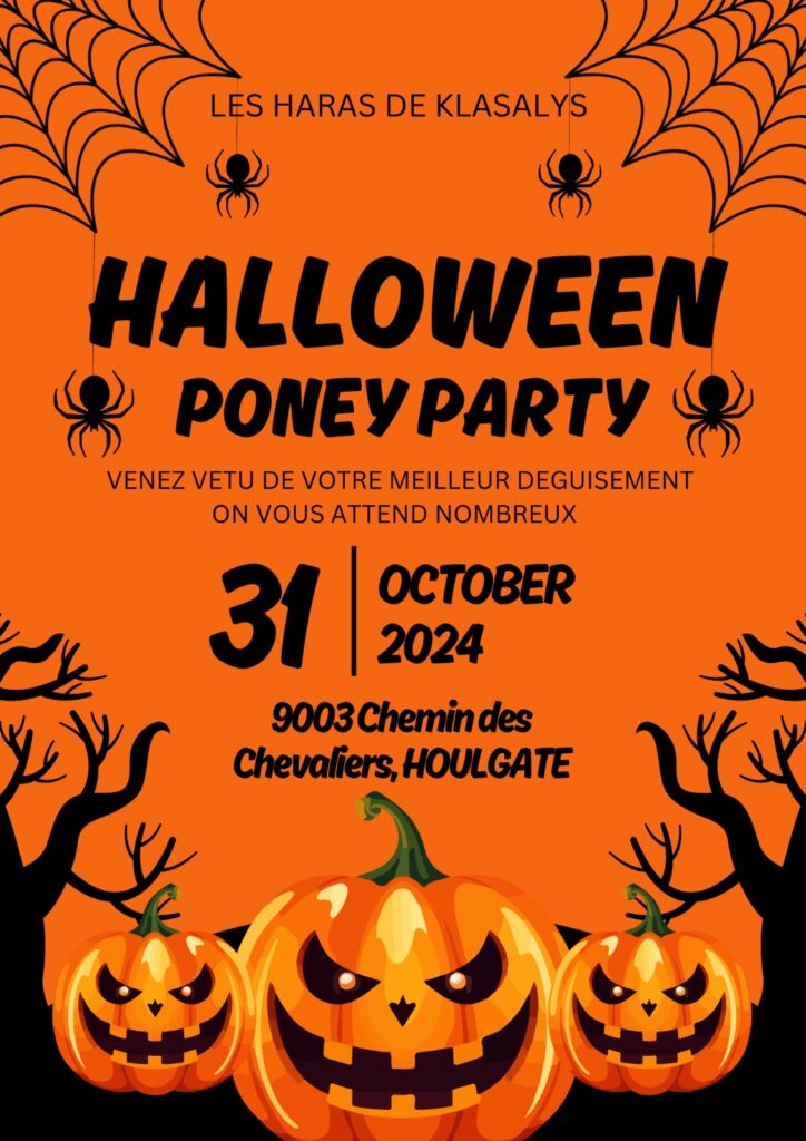 Affiche Halloween Poner Party pour la page d'accueil Haras de Klasalys - Club d'équitation